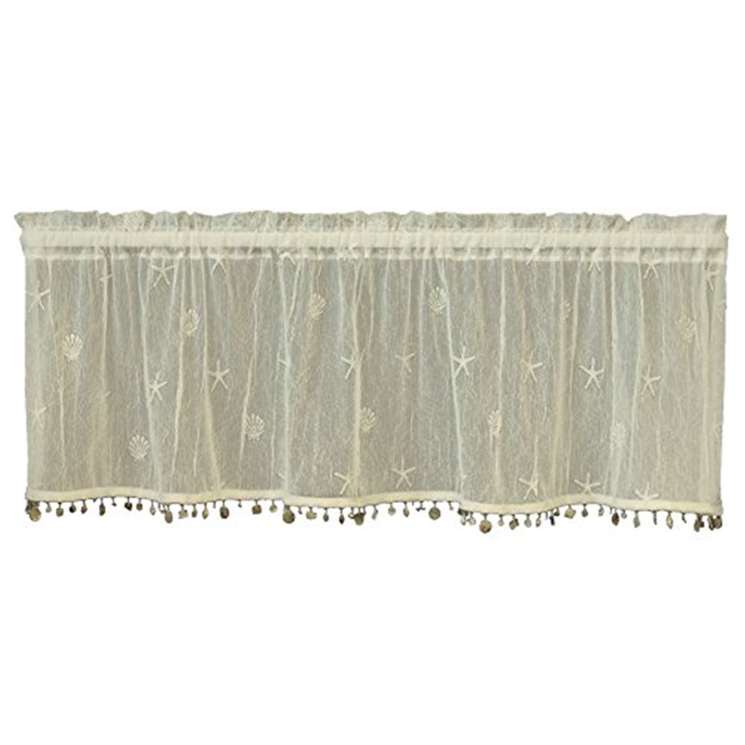 Ecru Sand Shell Polyester Rod Pocket Valance with Trim