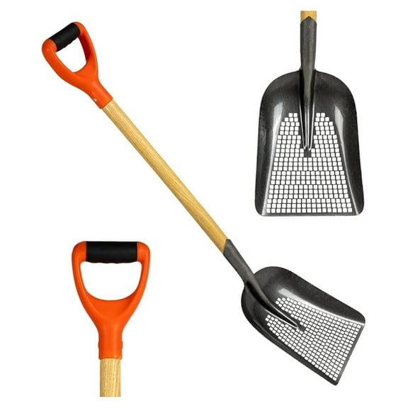 Sand Sifting Shovel with D-Grip, 41" Beach Treasure Digger - Heavy Duty Carbon Steel Sifter for Farm, Chicken Coop, Goat Stall Cleaning