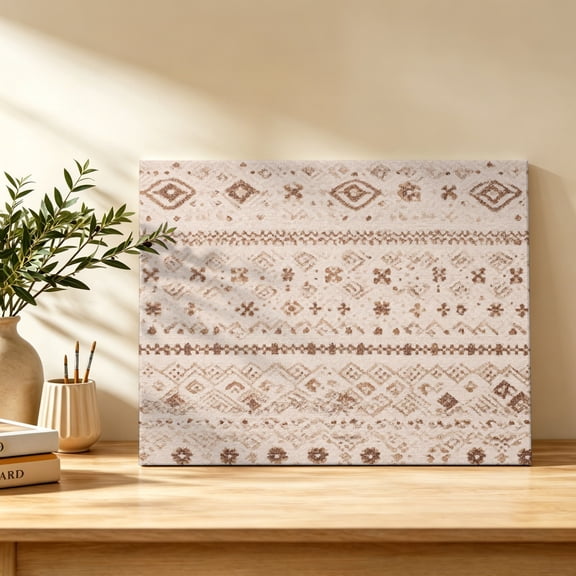 Sand Small Icons Canvas Wall Art, Terracotta Rustic Tribal Symbols Southwestern Wall Art Prints Artwork Framed Canvas Ready to Hang Art Pictures for Bathroom, Dressing Table, Entryway 12" x 8"
