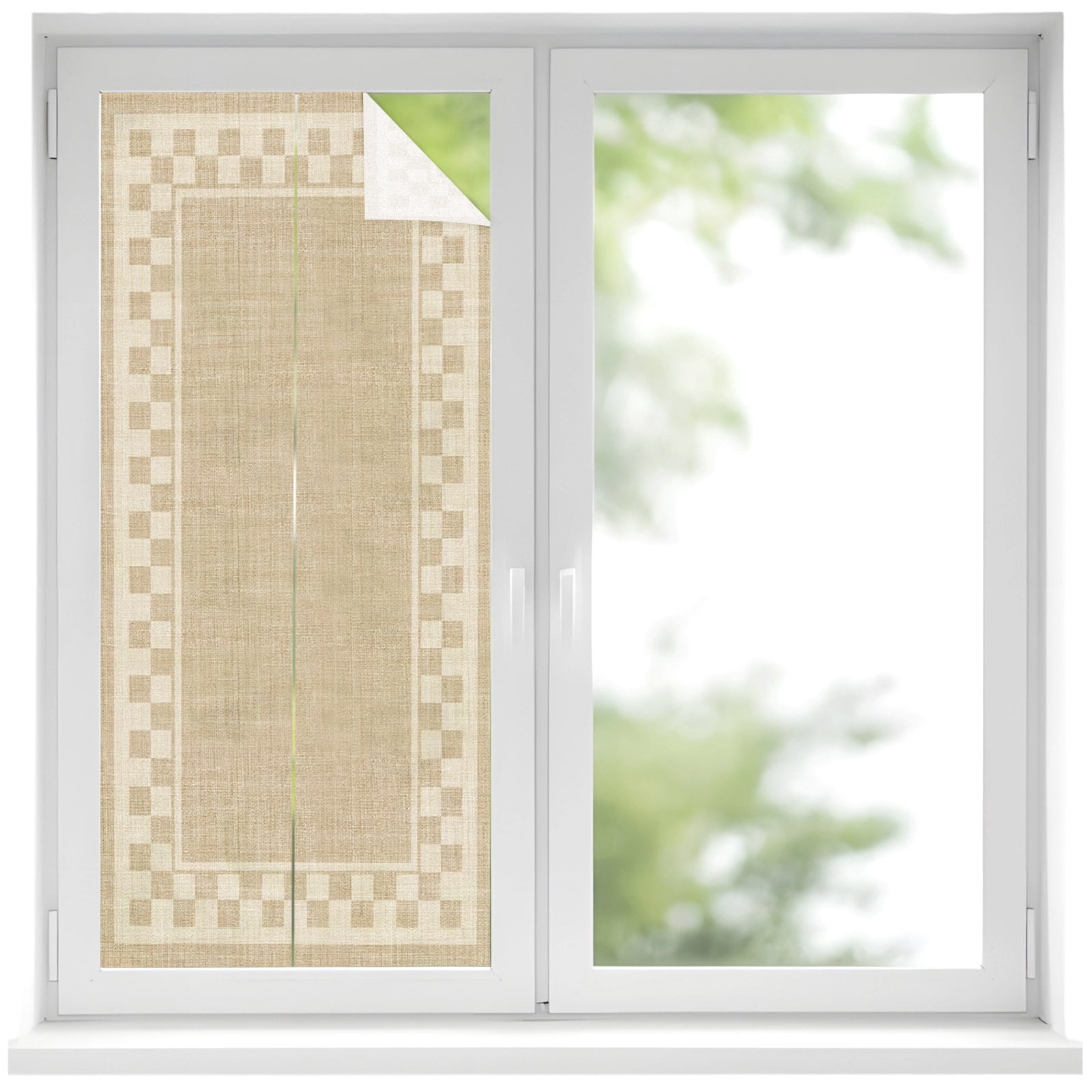 White Writing Texture Sand Square Window Privacy Film, Graphic Brown White Checkered Border ...