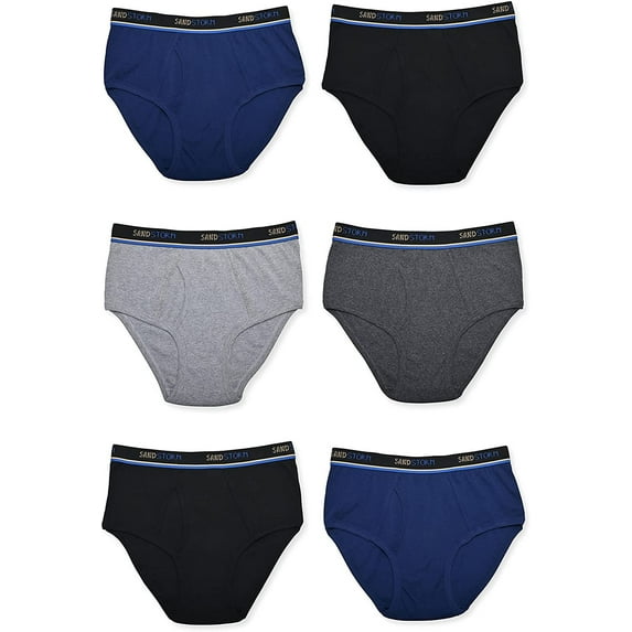 Sand Storm Men's Briefs - 6-Pack Essential Cotton Assorted Colors Large