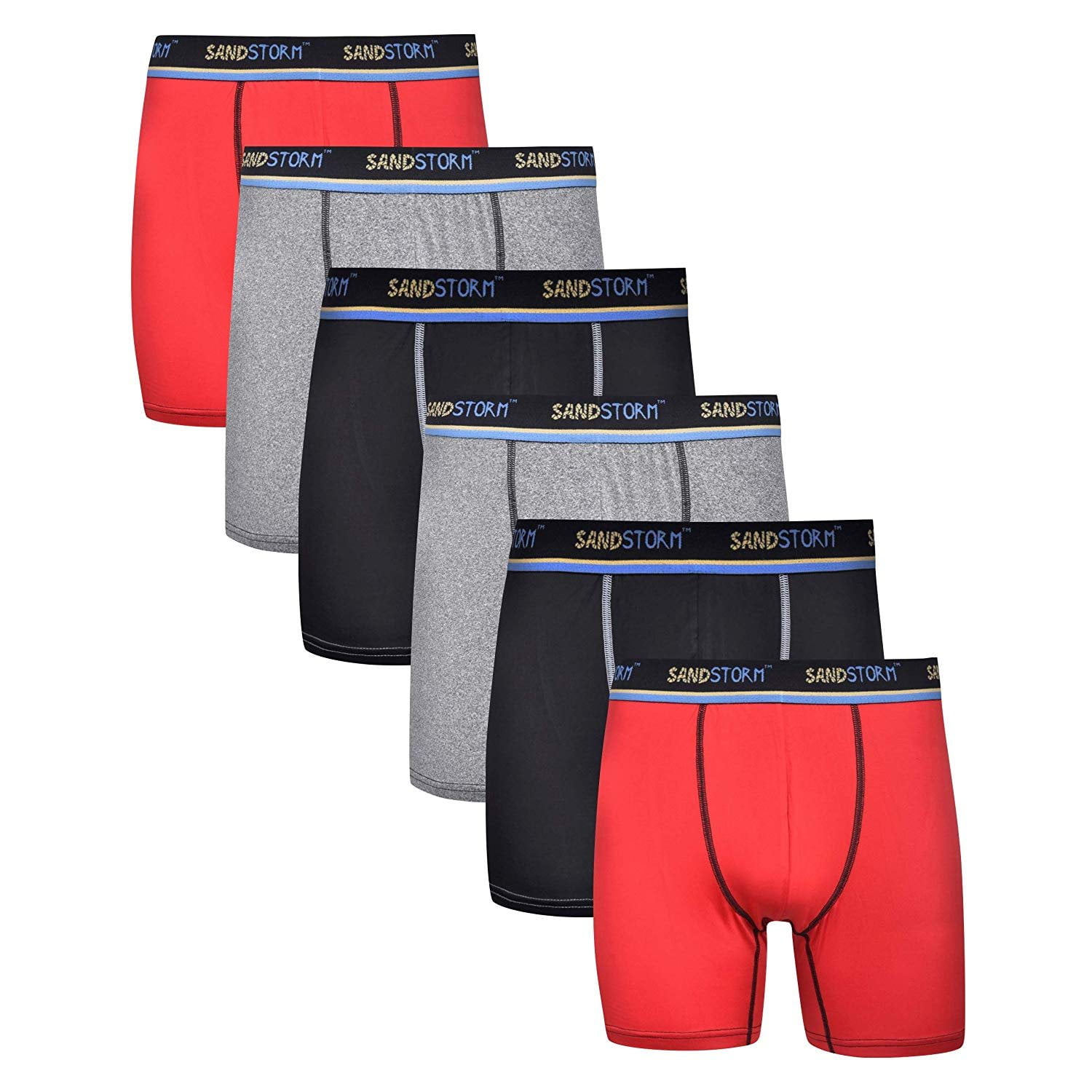 Sand Storm Mens Performance Boxer Briefs - 6-Pack No-Fly Athletic