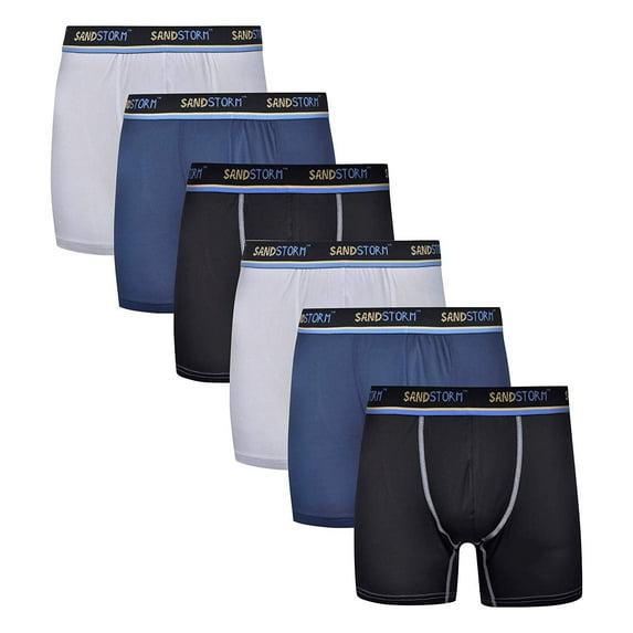 Sand Storm Mens Performance Boxer Briefs - 6-Pack No-Fly Tagless Breathable Underwear S-5XL Regular or Plus Size