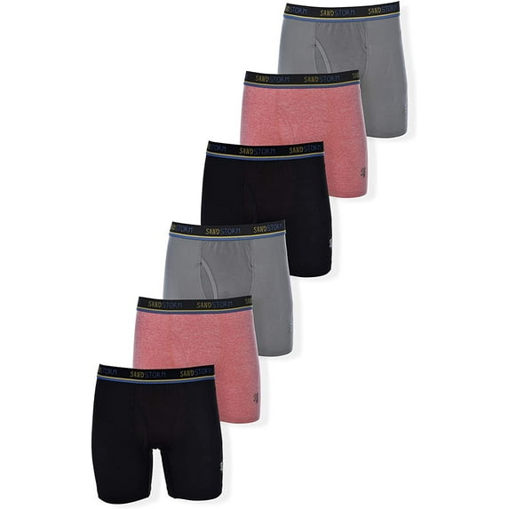 Sand Storm Mens Performance Boxer Briefs - 6-Pack Tagless Breathable Underwear S-5XL Regular or Plus Size