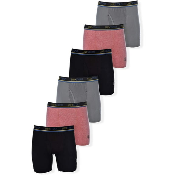 Sand Storm Mens Performance Boxer Briefs - 6-Pack Tagless Breathable Underwear S-5XL Regular or Plus Size
