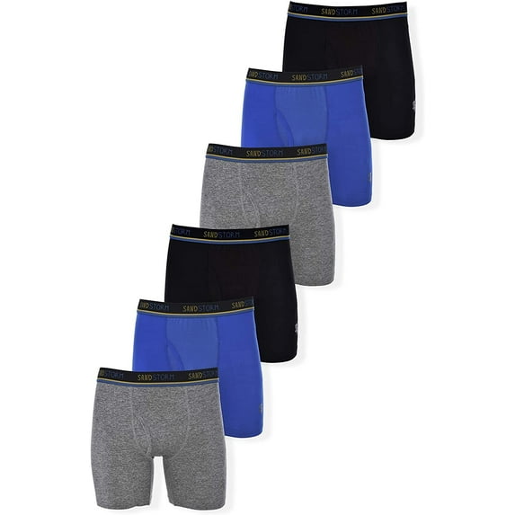 Sand Storm Mens Performance Boxer Briefs - 6-Pack Tagless Breathable Underwear S-5XL Regular or Plus Size