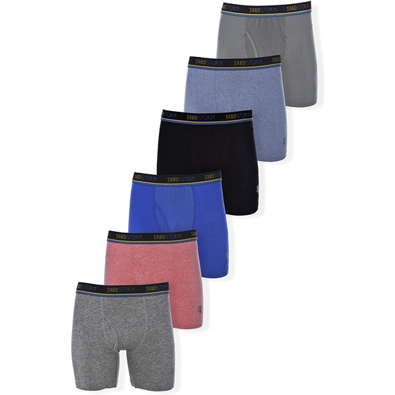 Sand Storm Mens Performance Boxer Briefs - 6-Pack Tagless Breathable Underwear S-5XL Regular or Plus Size