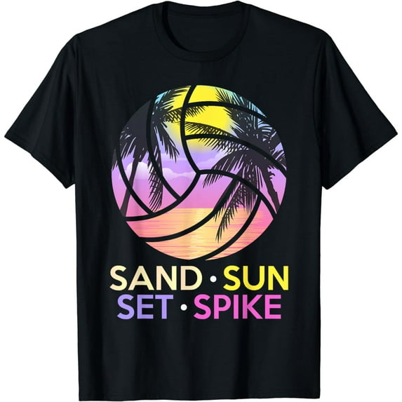 Sand Sun Set Spike Beach Volleyball T-Shirt