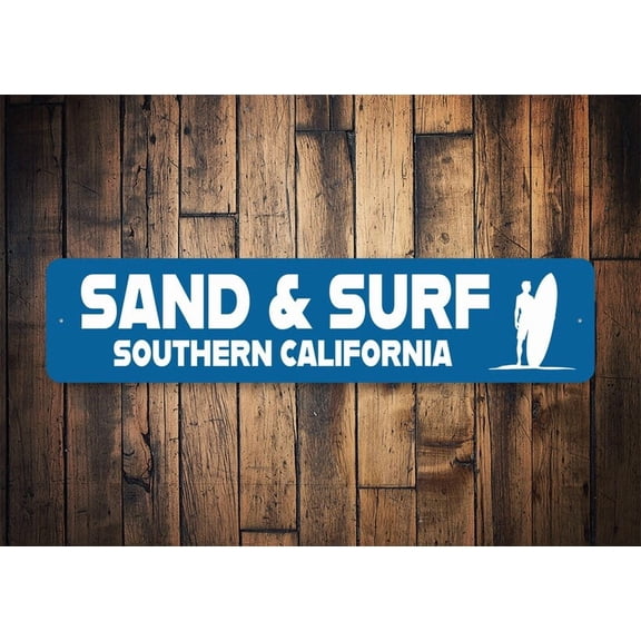 Sand And Surf Cali Sign California Surfer Gift Custom Surfing Gift Surfing Location Sign Surf California Gift - Metal Surfing Sign - Size: 16 x 4 Inches