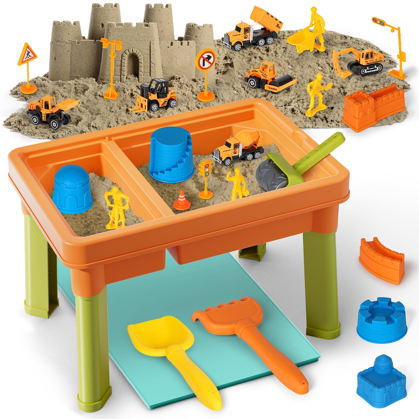 Sandbox Table KWANITHINK, Sand Table for Kids, 6 Construction Vehicles, Sensory Toys ...