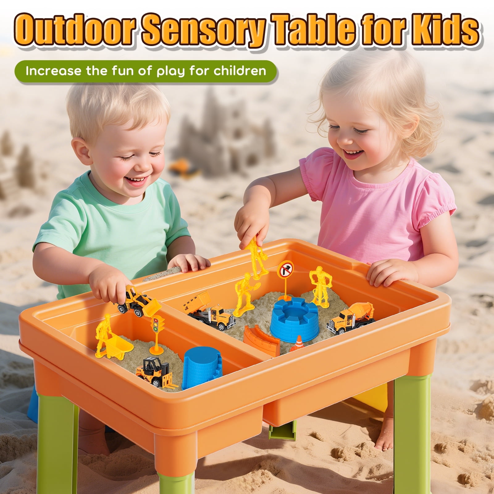 Sandbox Table Sand Table for Kids, Sensory Table with Sand, Sensory Bin with Lid & 2 ...