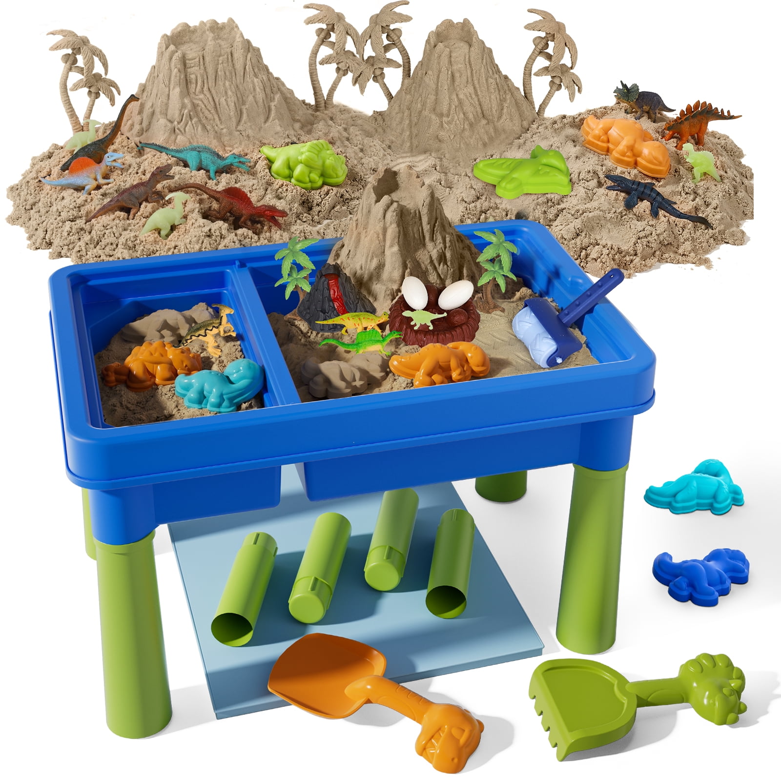 Sand Table for Kids, Sensory Table with Sand, Sensory Bin with Lid & 2.6lbs Play Sand, Dinosaur Toys & Sand Toys, Sensory Toys Gifts for Toddler Boys Girls