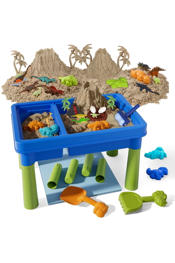 Sand Table for Kids, Sensory Table with Sand, Sensory Bin with Lid & 2.6lbs Play Sand, Dinosaur Toys & Sand Toys, Sensory Toys Gifts for Toddler Boys Girls