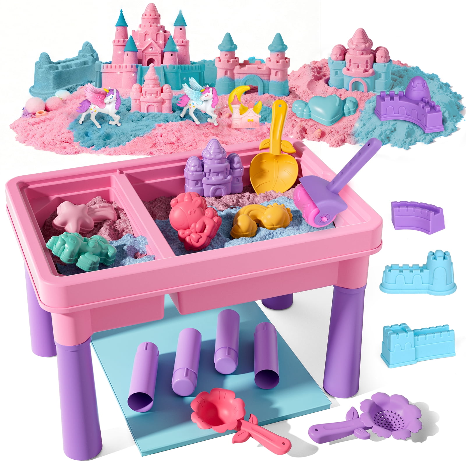 Sand Table for Kids, Sensory Table with Sand, Sensory Bin with Lid & 2 ...