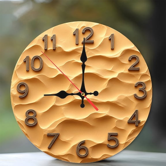 Sand Texture Wall Clock Home Decor 10-Inch Silent Wooden Wall Clock, Battery Operated (AA Batteries Not Included), Artistic Home Decor