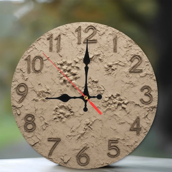 Sand Texture Wall Clock Home Decor Art Craft 10-Inch Silent Wooden Wall Clock, Battery Operated (AA Batteries Not Included), Artistic Home Decor