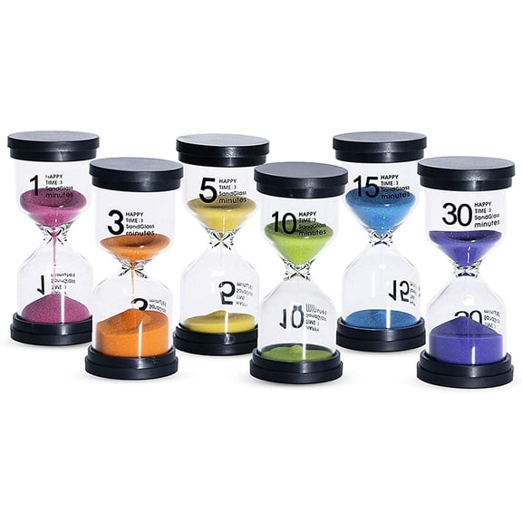 Sand Timer 6 Colors Hourglass 1/3/5/10/15/30 Minutes Sandglass Clock for Kids Games Classroom Kitchen Decoration Multicolor