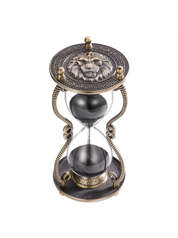 Sand Timer 60 Minute Hourglass:Large Metal Lion Carved Sand Clock,Vintage White Sand Watch 60 Min,Unique Reloj De Arena,Antique Hour Glass Sandglass for Gifts,Office,Desk,Wedding Decorations