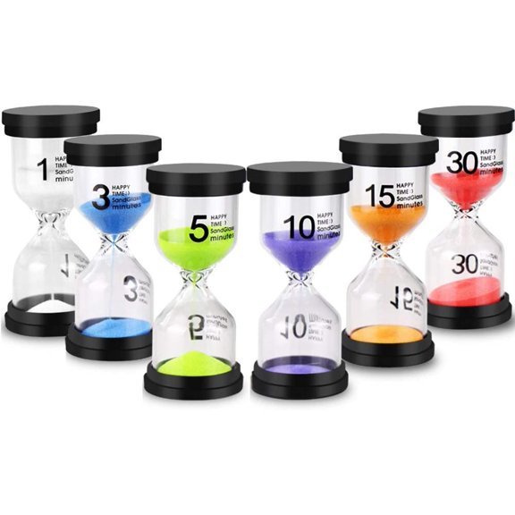 Sand Timer Colorful Hourglass Sandglass Timer 1 min/3 mins/5 mins/10 mins/15 mins/30 mins Sand Clock Timer for Games Classroom Home Office(Pack of 6)