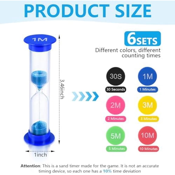 Sand Timer, KISEER 6 Pcs Colorful Hourglass Sandglass Sand Clock Timers Set 30sec / 1min / 2mins / 3mins / 5mins / 10mins for Brushing Children's Teeth, Cooking, Game, School, Office