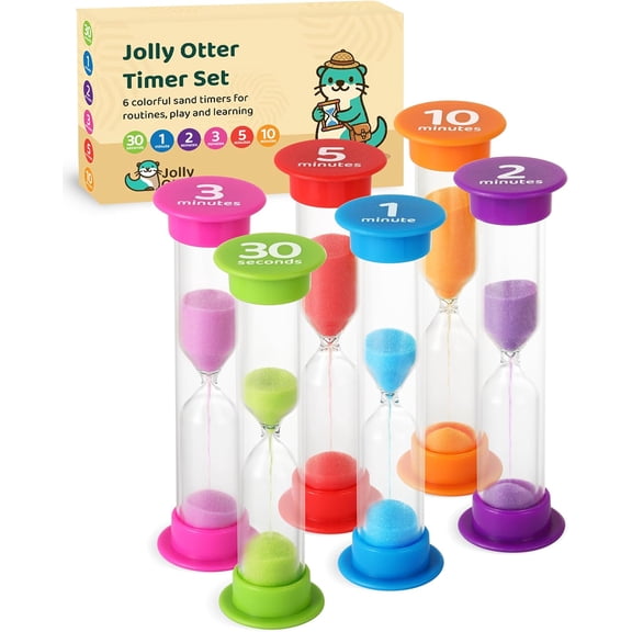 Sand Timer for Kids - Pack of 6 Hourglass Timers 30 Second, 1, 2, 3, 5 & 10 Minute Timer for Brushing Teeth, Games & More - Multi-Color Set Sand Clock for Classroom