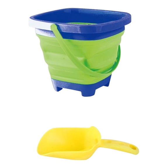 Sand To-ys Foldable Pail Bucket,With Shovels, Collapsible Beach To-ys Bucket , Multi Purpose for Fun Summer Activities, Camping Gear, Beach Essential,Green