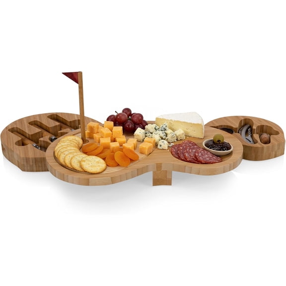Sand Trap Cheese Board and Tool Set, Charcuterie Board Set, Wood Cutting Board with Cheese Knives, Bamboo, Brown