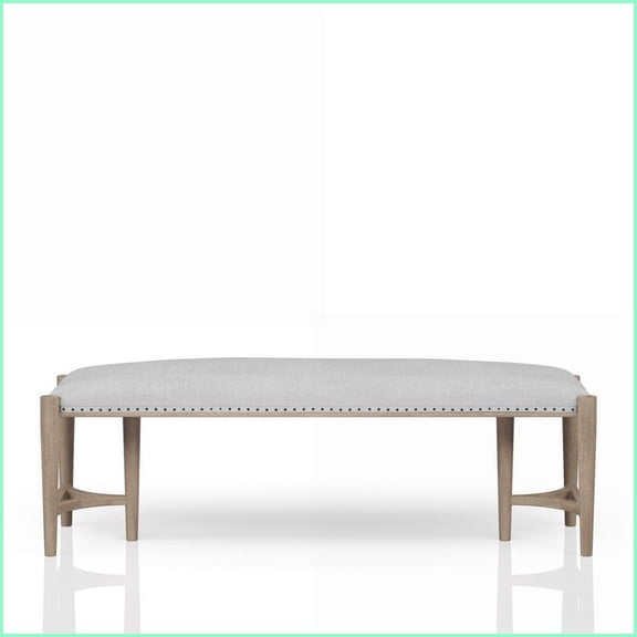 Sand Upholstered Bench with Nail Head Trim | Solid Wood+MDF | Sand