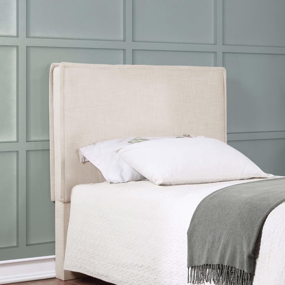 Sand Upholstered Headboard - 44" Twin Size Headboard with Flange Detail, Pine Frame