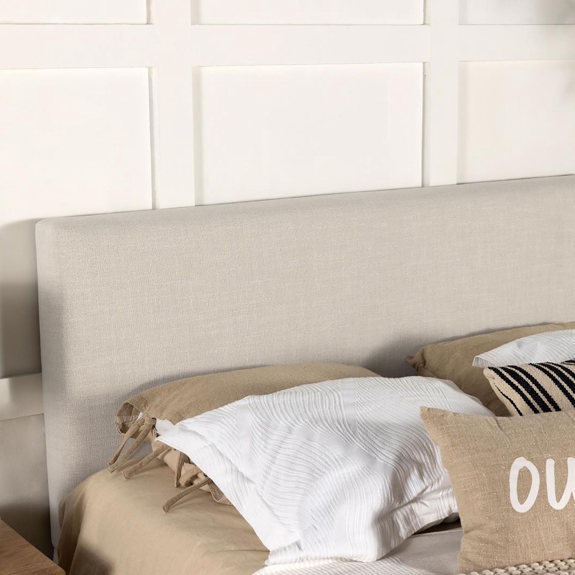 Sand Upholstered Headboard - 65" Wide Queen/Full Headboard with Soft Edges, Ivory Fabric