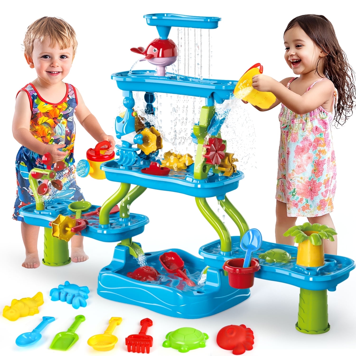 Sand Water Table for Toddlers Age 1-3 3-5, 5-Tier Sand and Water Play Table Toys for Toddlers Kids, Activity Sensory Tables Outside Beach Summer Toys Gift for Toddler Boys Girls
