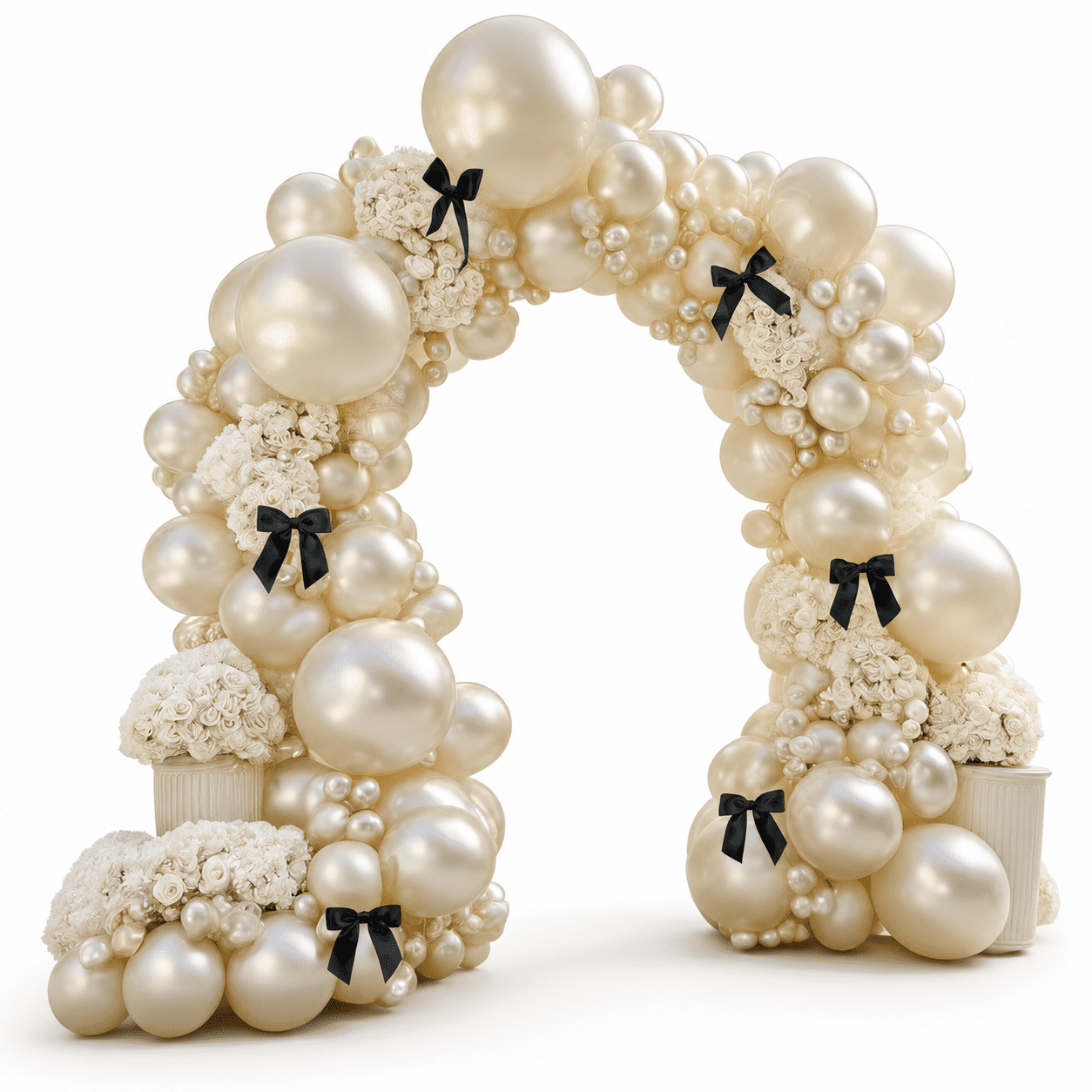Sand White Balloon Arch Kit With Black Bow Double Stuffed Cream Beige ...