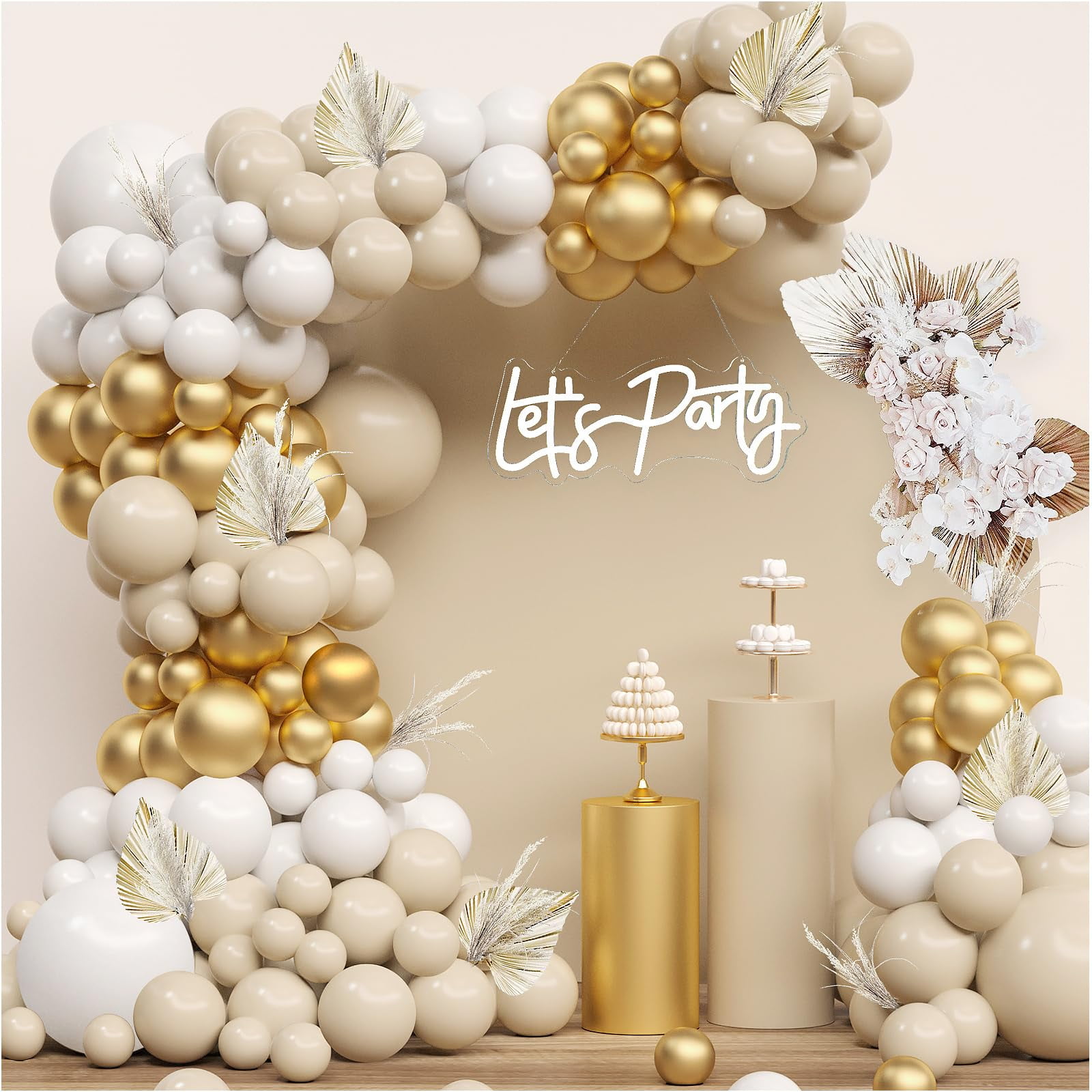 Beige & Gold Balloon Garland Kit - Baby Shower, Wedding, Boho Birthday Decoration With Balloon Chain