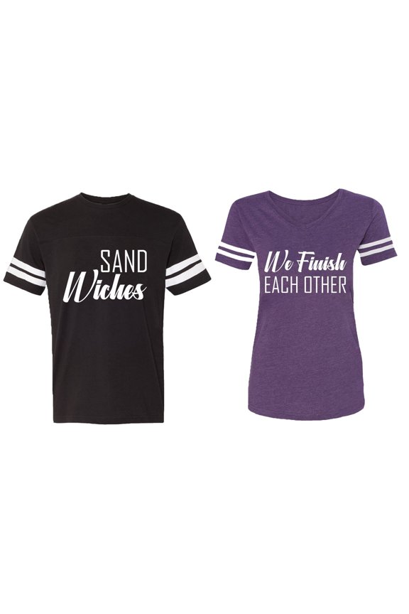 Sand Wishes We finish Each Other Matching Couple Cotton Jerseys (Men Black / Women Purple) (Men XL / Women L)