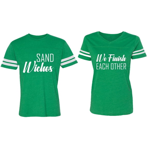 Sand Wishes We finish Each Other Matching Couple Cotton Jerseys (Men Green / Women Green) (Men M / Women M)