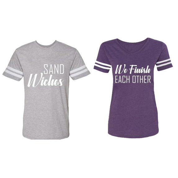 Sand Wishes We finish Each Other Matching Couple Cotton Jerseys (Men Heather / Women Purple) (Men XXXL / Women XXL)