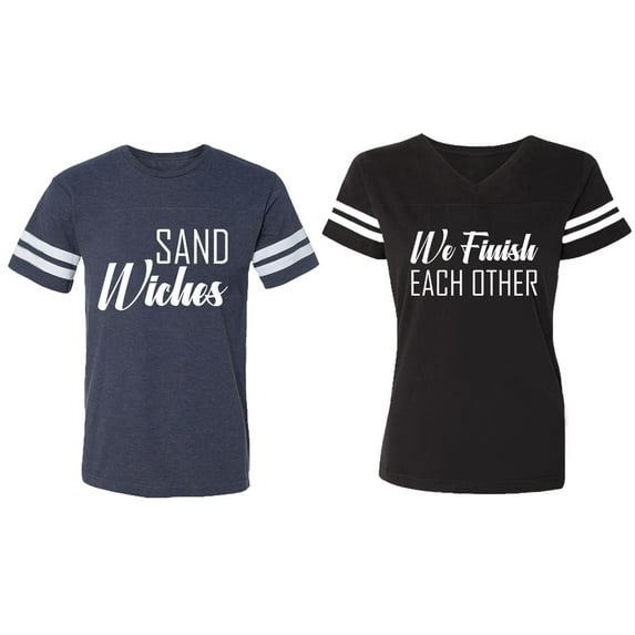 Sand Wishes We finish Each Other Matching Couple Cotton Jerseys (Men Navy / Women Black) (Men S / Women S)