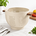 Sand Yellow 7 Quart Metal Colander with Wood Handle and Stable Base ...