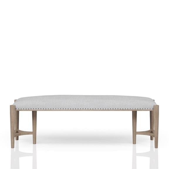 Sand-colored - Upholstered seat with nail head trim - Indoor sitting area - Comfortable seating experience