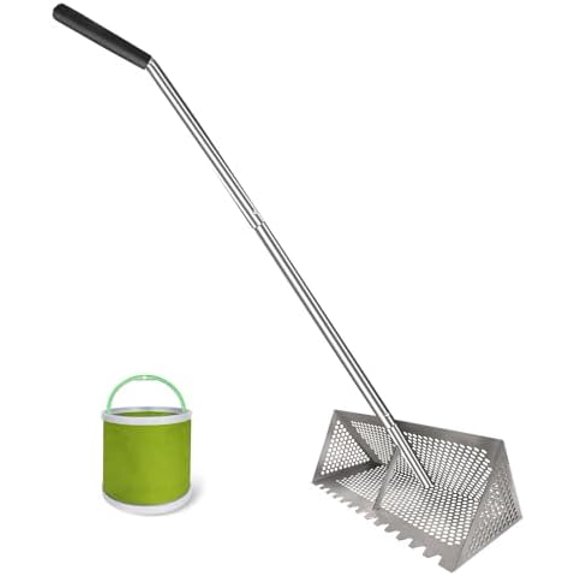 Sand flea rake - 304 Stainless Steel Pro 15.8 Inches Wide Basket Sand Sifter , Curved Handle Design Collapsible Sand Fleas Catcher for Travelling$$Garden & Patio