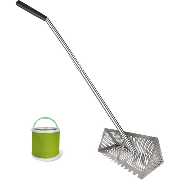 Sand flea rake - 304 Stainless Steel Pro 15.8 Inches Wide Basket Sand Sifter, Curved Handle Design Collapsible Sand Fleas Catcher for Travelling