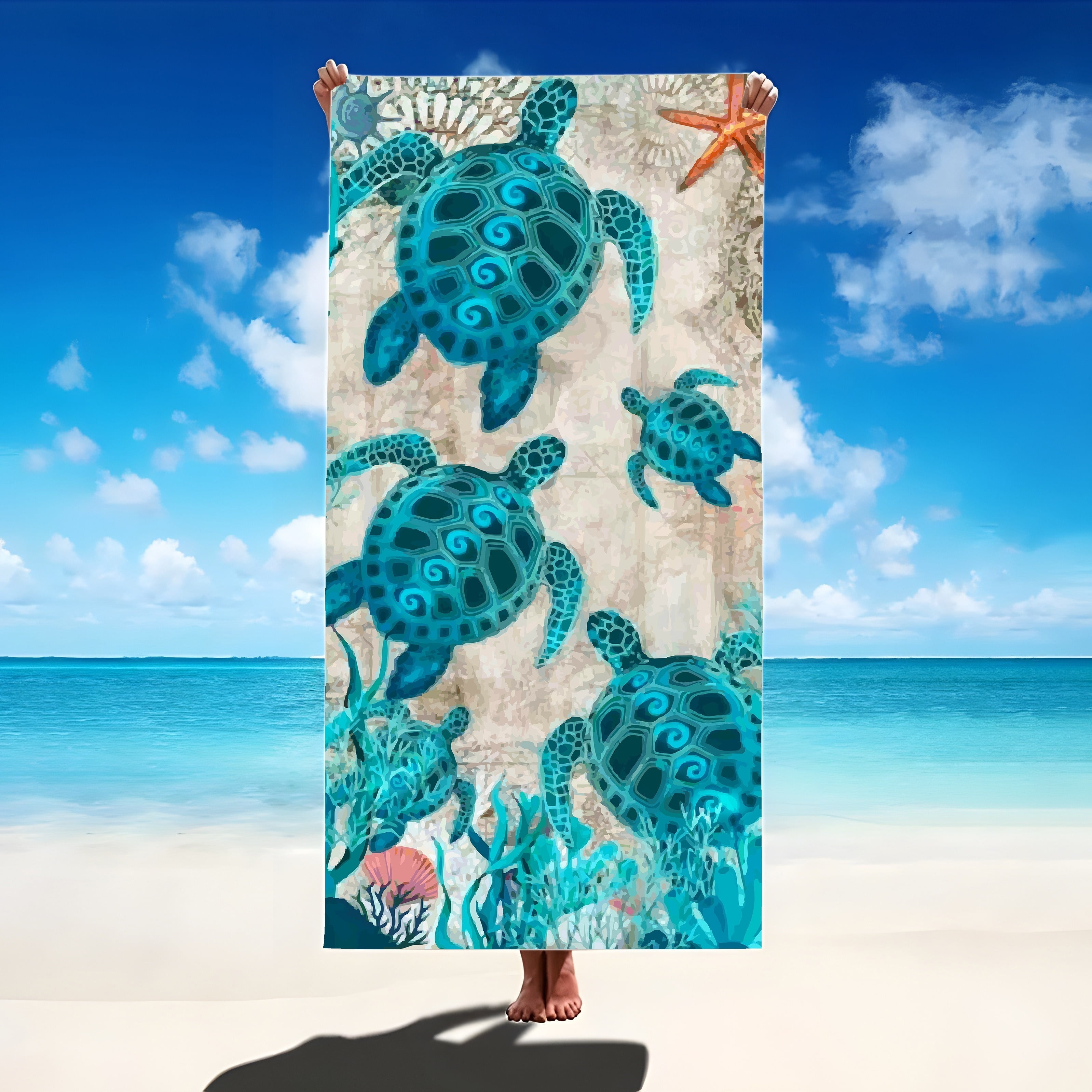 Sand-proof Towels Blue Sea Turtle Oversized Beach Towel For Women - Lightweight, Quick Dry, Super Absorbent
