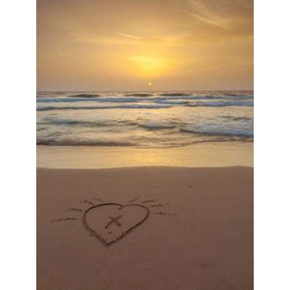Sand writing - Heart shape drawn on the beach Canvas Art - Assaf Frank (18 x 24)