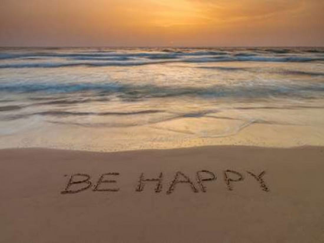 Sand writing - Word Be Happy written on beach Canvas Art - Assaf Frank (18 x 24)