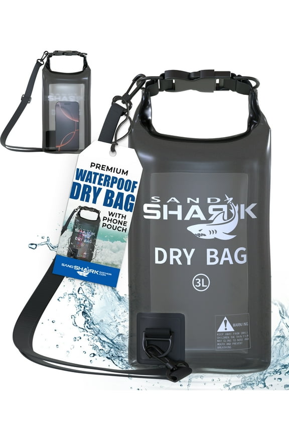 SandShark 3L Waterproof Dry Bag - Beach Bag with Clear Phone Case Pouch, Roll Top Sack for Boating, Rafting, Hiking, Camping, Fishing