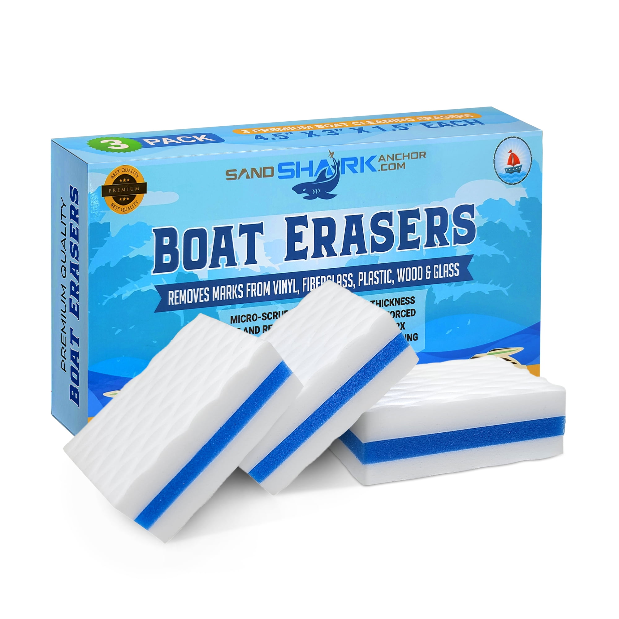SandShark Premium Boat Erasers (3 Pack) for Cleaning for Water Crafts