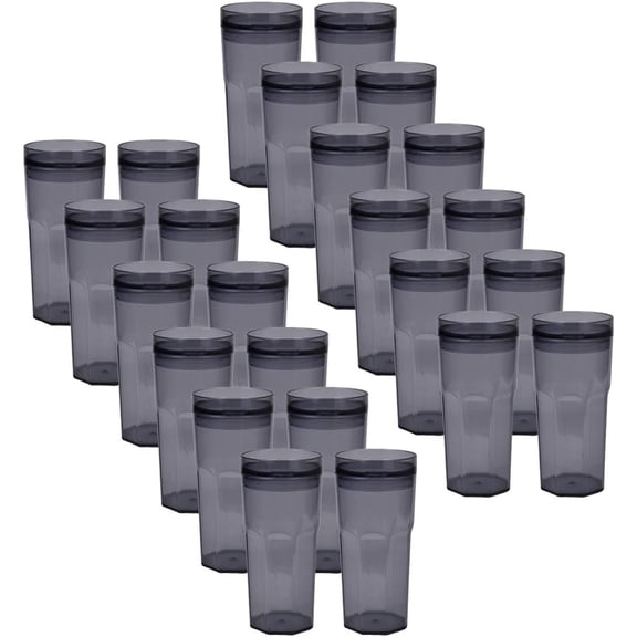 SandT Collection 24 Tumblers Single Wall Retro Acrylic Cups with Push-on Lids, 17 oz. (Smoke)