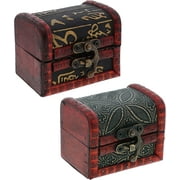 SandT Collection 3 Inch Wood Chest Keepsake Treasure Box for Trinkets - Set of 2 (Hieroglyphics & Flower)