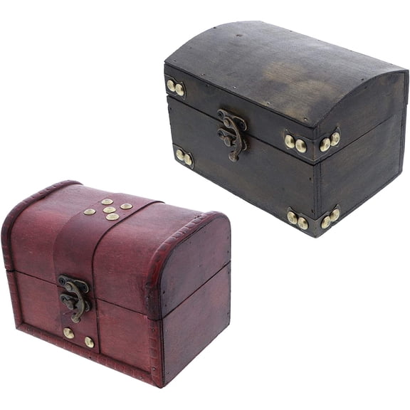 SandT Collection Big Gold Stud & Cherry Wood like Treasure Chest for Adult Unisex- Set of 2