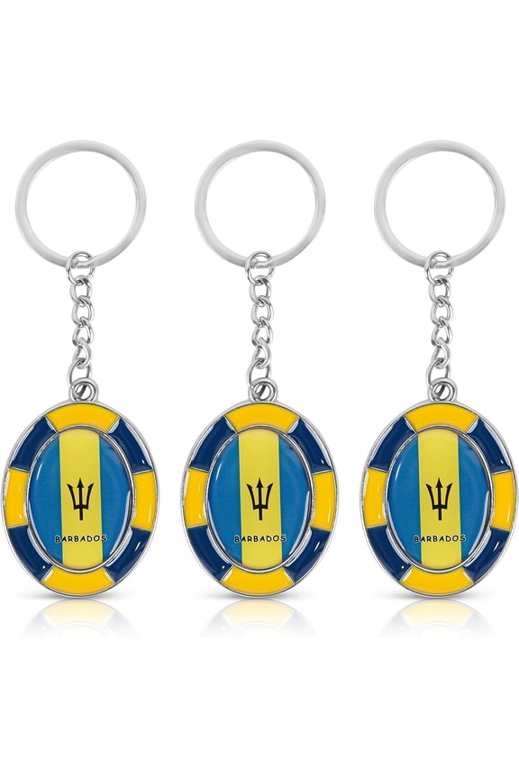 Caribbean Flag Metal Oval Keyring Keychain Set of 3